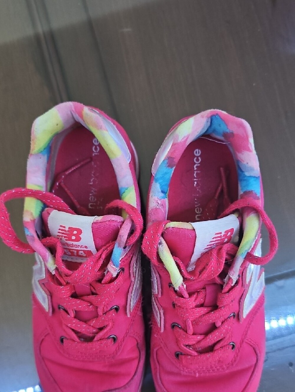 New Balance Kids Hot Pink Sneakers with Rainbow Collar - Picture 5 of 6